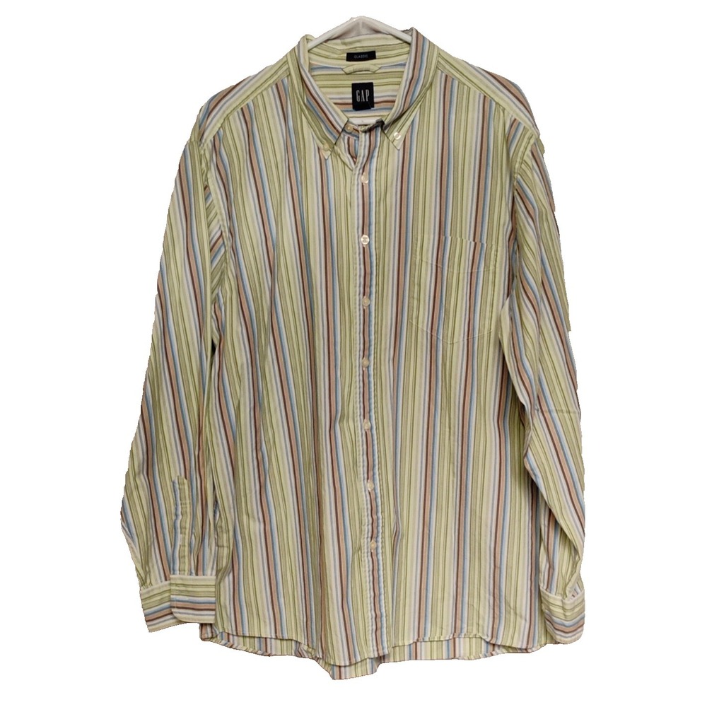 Gap Classic Men's 2XL XXL Striped Button‎ Up Dress Shirt Long Sleeve